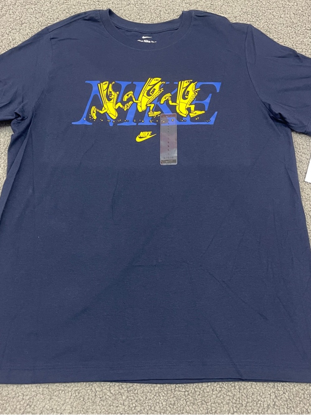 Nike Mens Sneakers Running Logo T-Shirt Large Navy Blue Graphic Short Sleeve Tee